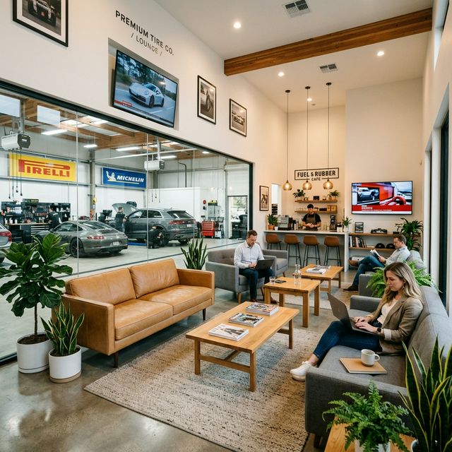 Ruang tunggu premium AnekaBan — kafe modern